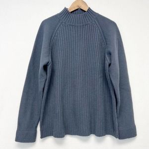 Patagonia 100% Lambswool Sweater Ribbed Blue Mock Neck Raglan Men's M
